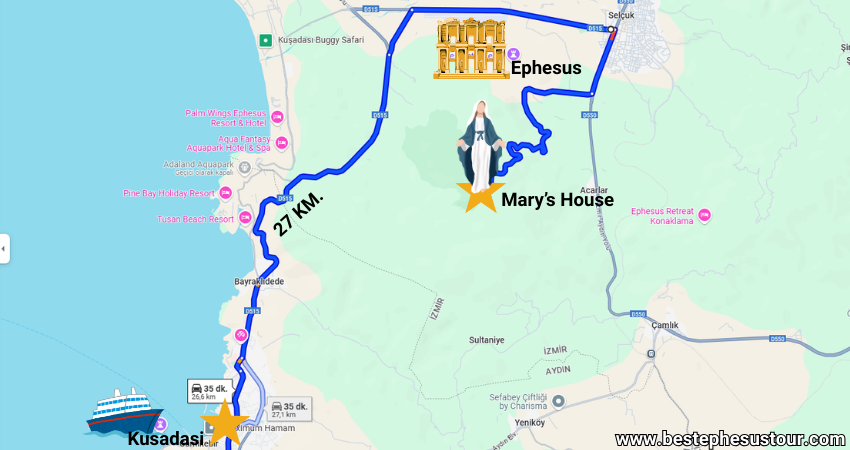 How to get to the house of the virgin mary from Kusadasi