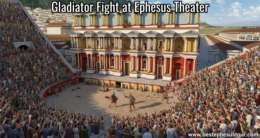 Illustration of a Gladiator Fight at the Ephesus Theater.